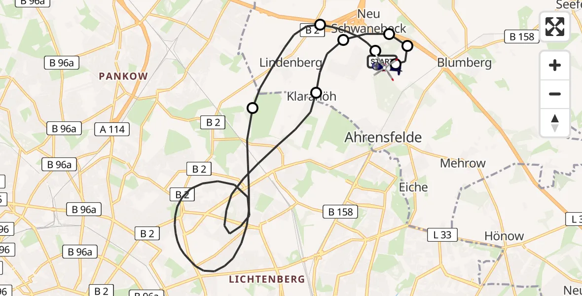 Flugroute Polizeihubschrauber Ahrensfelde Hubschrauberlandeplatz - Ahrensfelde Hubschrauberlandeplatz, 22 April 2026, 20:27