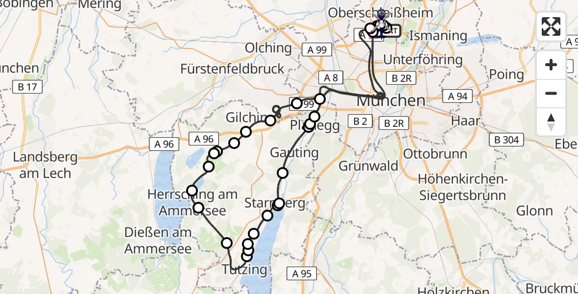 Flugroute Polizeihubschrauber Oberschleißheim - Schleissheim Flugplatz, 22 April 2026, 20:55