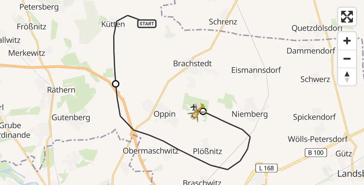 Flugroute Rettungshubschrauber Petersberg - Halle-Oppin Flugplatz, 22 April 2026, 21:05