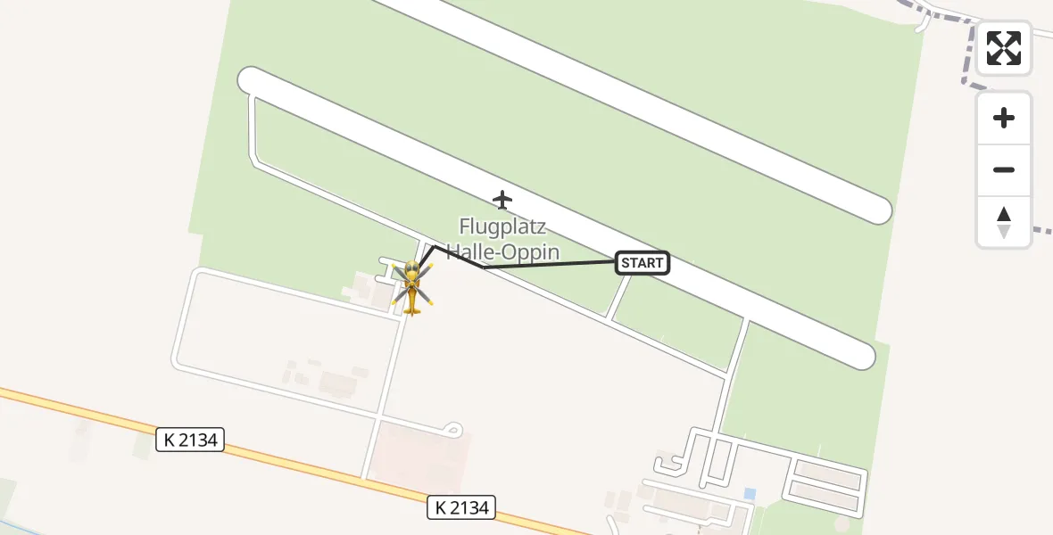 Flugroute Rettungshubschrauber Halle-Oppin Flugplatz - Halle-Oppin Flugplatz, 22 April 2026, 21:12