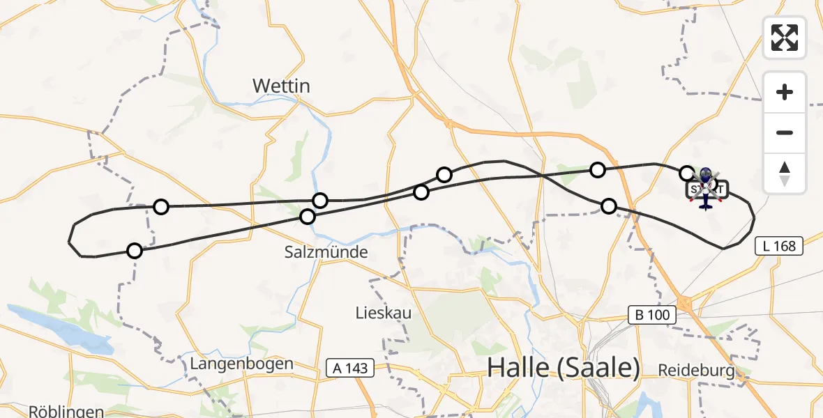Flugroute Polizeihubschrauber Halle-Oppin Flugplatz - Halle-Oppin Flugplatz, 22 April 2026, 21:19