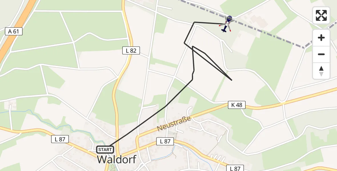 Flugroute Polizeihubschrauber Waldorf - Waldorf, 22 April 2026, 21:23