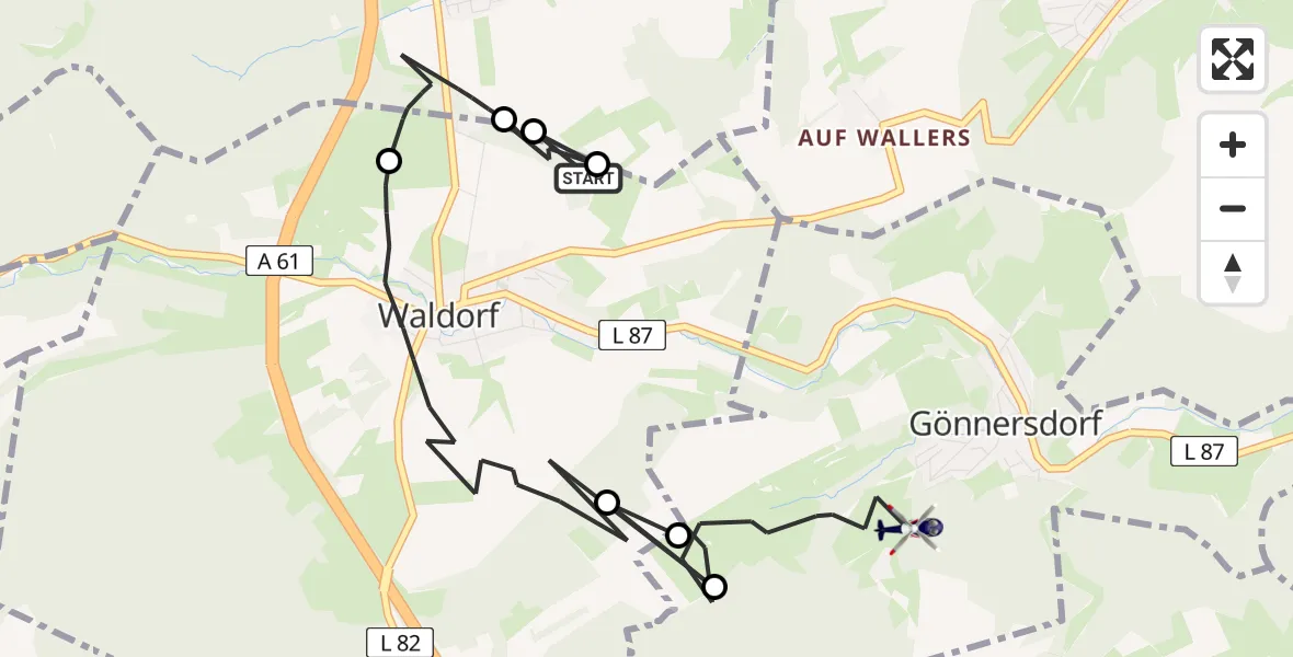 Flugroute Polizeihubschrauber Waldorf - Gönnersdorf, 22 April 2026, 21:28