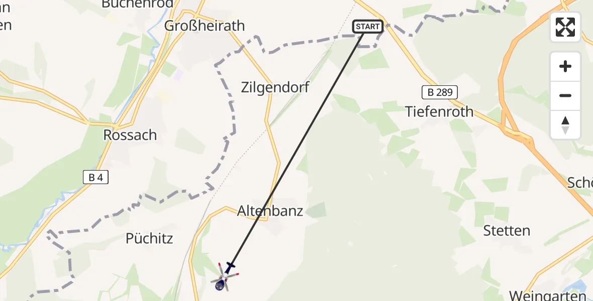 Flugroute Polizeihubschrauber Untersiemau - Bad Staffelstein, 22 April 2026, 21:51