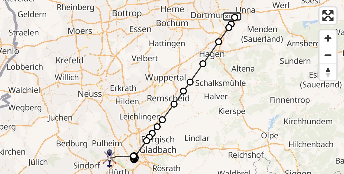 Flugroute Polizeihubschrauber Dortmund Flughafen - Köln, 22 April 2026, 22:02