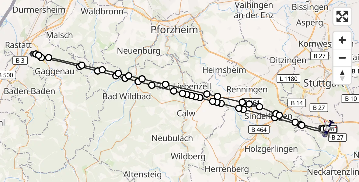Flugroute Polizeihubschrauber Flughafen Stuttgart - Flughafen Stuttgart, 23 April 2026, 01:08