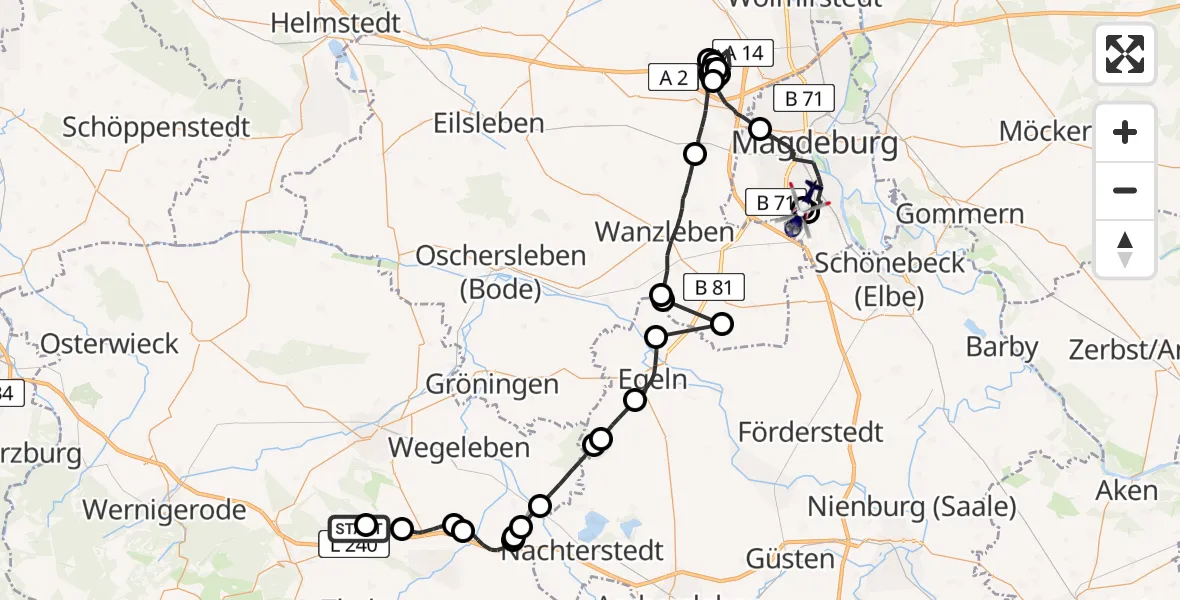 Flugroute Polizeihubschrauber Blankenburg (Harz) - Magdeburg, 23 April 2026, 01:33
