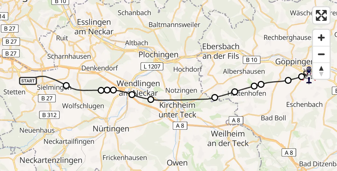 Flugroute Polizeihubschrauber Flughafen Stuttgart - Göppingen, 23 April 2026, 04:56