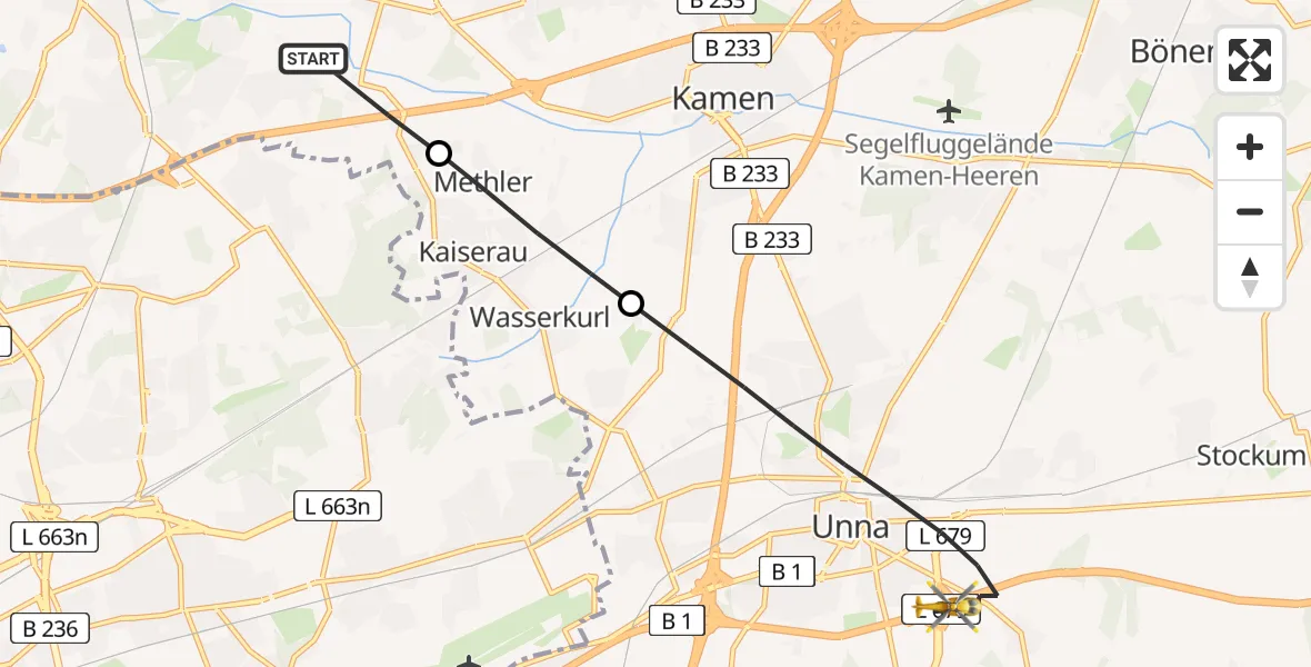 Flugroute Rettungshubschrauber Lünen - Unna, 23 April 2026, 05:00