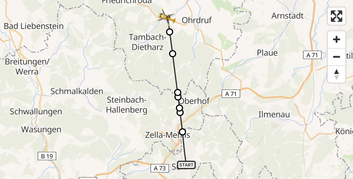 Flugroute Rettungshubschrauber Suhl - Georgenthal, 23 April 2026, 05:07