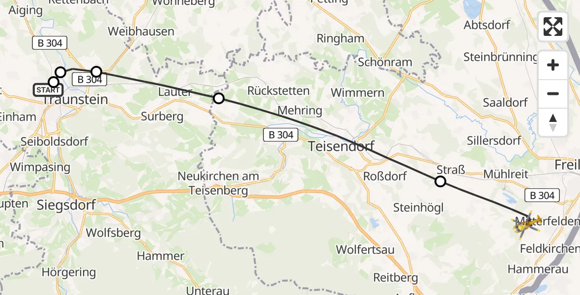 Flugroute Rettungshubschrauber Traunstein Hospital - Ainring, 23 April 2026, 05:22