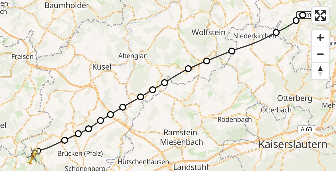 Flugroute Rettungshubschrauber Imsweiler UL - Breitenbach, 23 April 2026, 05:38