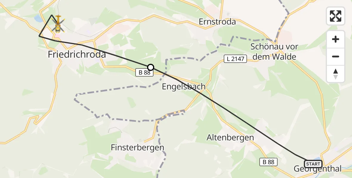 Flugroute Rettungshubschrauber Georgenthal - Friedrichroda, 23 April 2026, 05:40