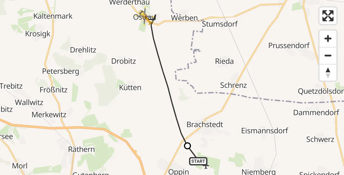 Flugroute Ambulanzhubschrauber Landsberg - Petersberg, 23 April 2026, 05:49