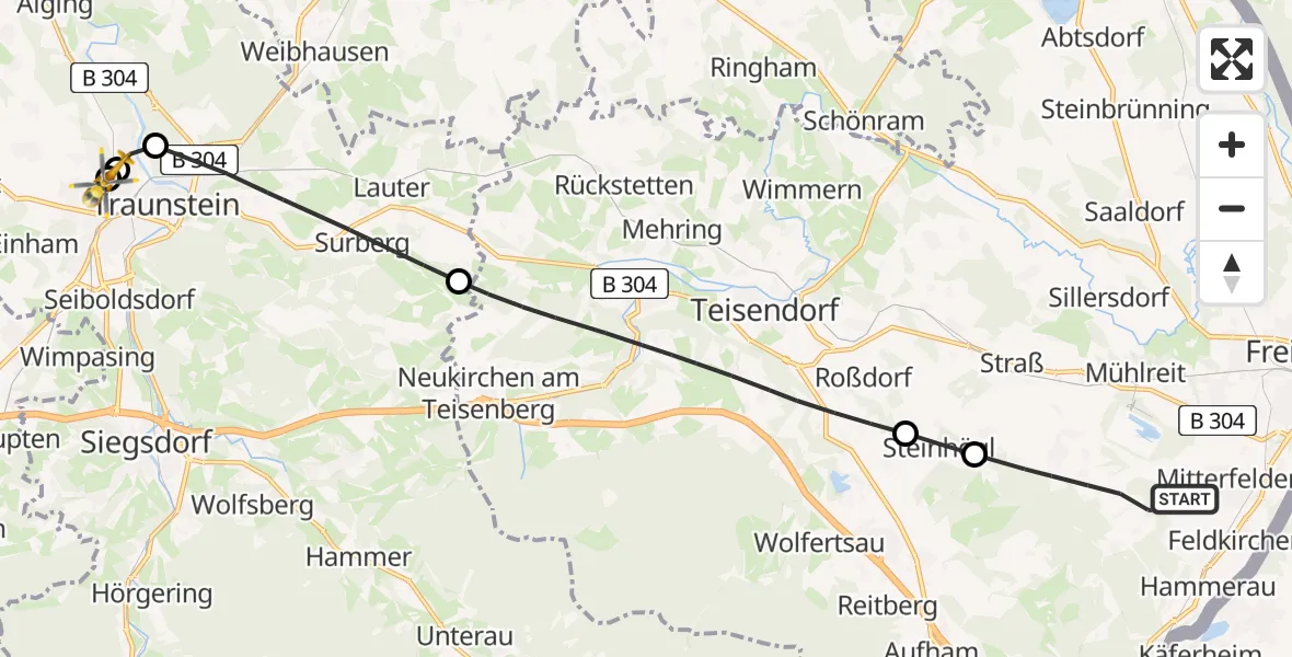 Flugroute Rettungshubschrauber Ainring - Traunstein Hospital, 23 April 2026, 05:53