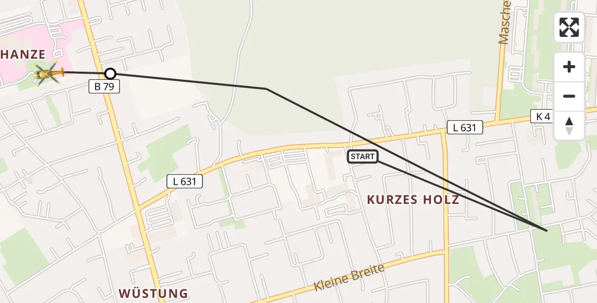 Flugroute Rettungshubschrauber Wolfenbüttel - Wolfenbüttel Municipal Hospital Heliport (Christoph 30), 23 April 2026, 06:05