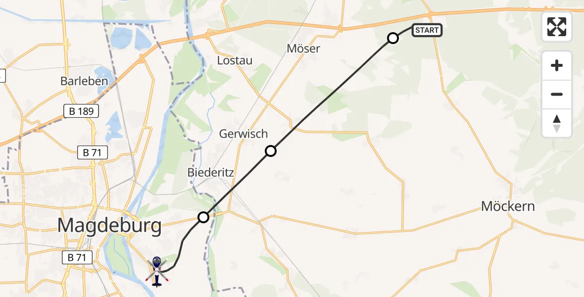 Flugroute Polizeihubschrauber Burg - Magdeburg, 23 April 2026, 06:08