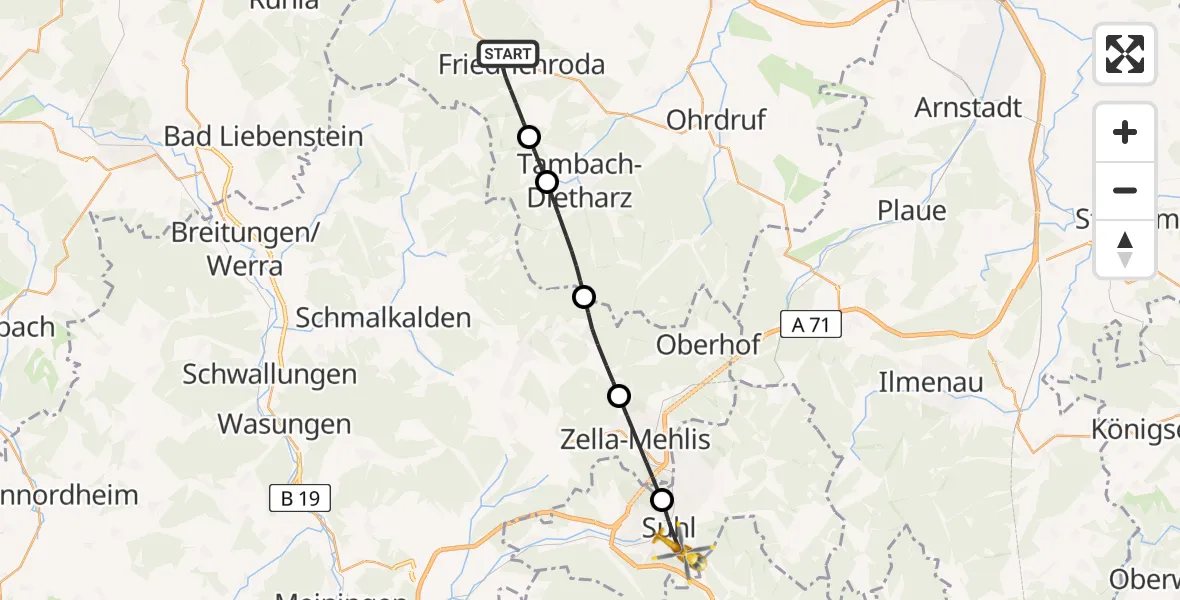 Flugroute Rettungshubschrauber Friedrichroda - Suhl, 23 April 2026, 06:15