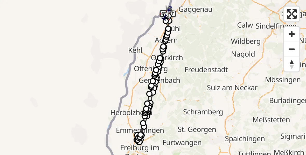 Flugroute Polizeihubschrauber Karlsruhe Baden-Baden Flughafen - Karlsruhe Baden-Baden Flughafen, 23 April 2026, 06:15