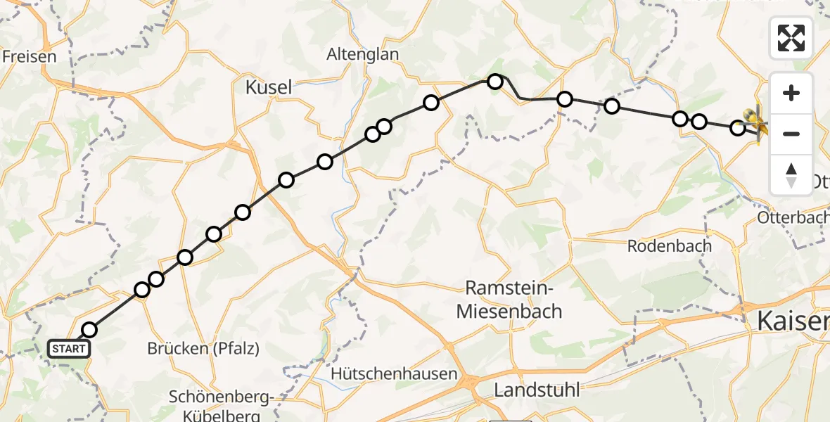 Flugroute Rettungshubschrauber Breitenbach - Mehlbach, 23 April 2026, 06:21