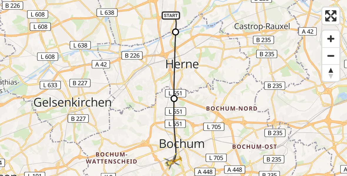 Flugroute Rettungshubschrauber Recklinghausen - Bochum, 23 April 2026, 06:22
