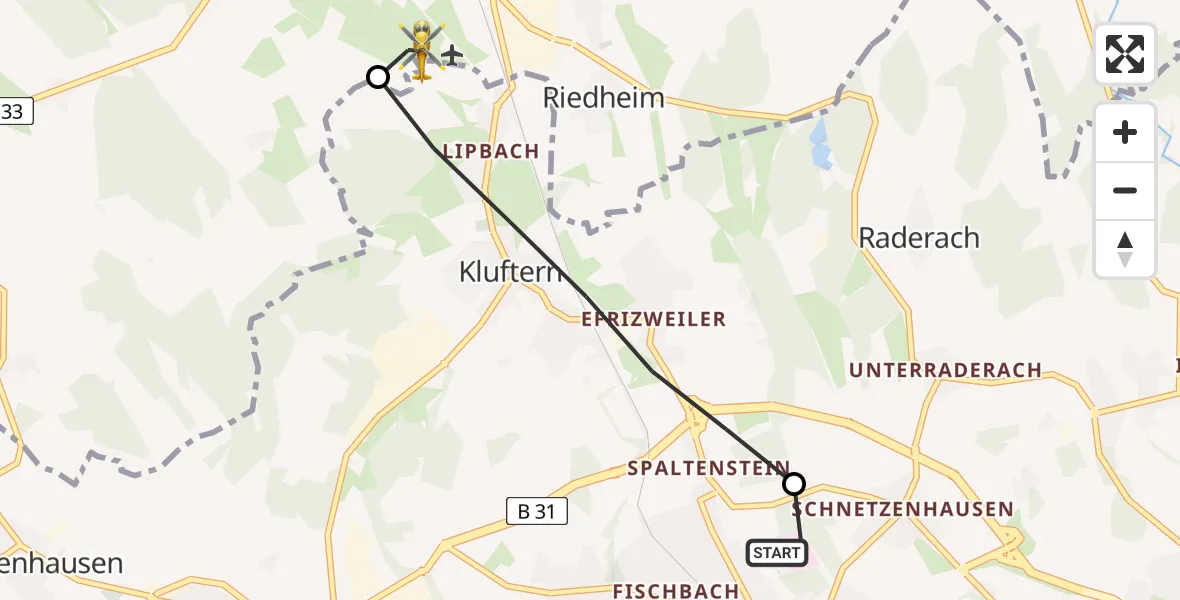 Flugroute Rettungshubschrauber Friedrichshafen Hospital - Markdorf Segelflugplatz, 23 April 2026, 06:23