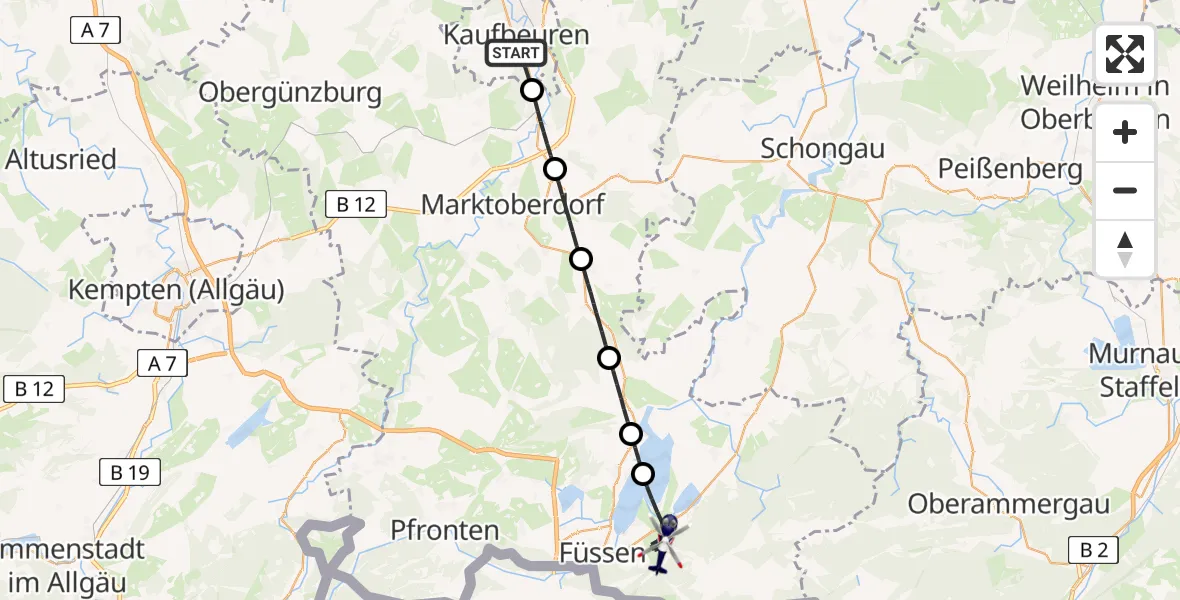 Flugroute Polizeihubschrauber Kaufbeuren - Schwangau, 23 April 2026, 06:34