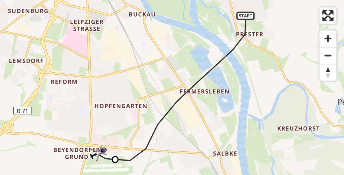 Flugroute Polizeihubschrauber Magdeburg - Magdeburg City Flugplatz, 23 April 2026, 06:35