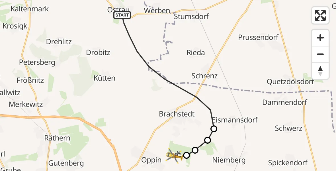 Flugroute Ambulanzhubschrauber Petersberg - Halle-Oppin Flugplatz, 23 April 2026, 06:50