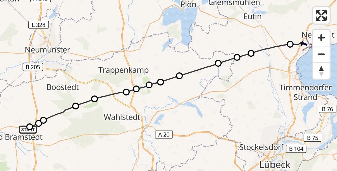Flugroute Polizeihubschrauber Bad Bramstedt - Sierksdorf, 23 April 2026, 06:59
