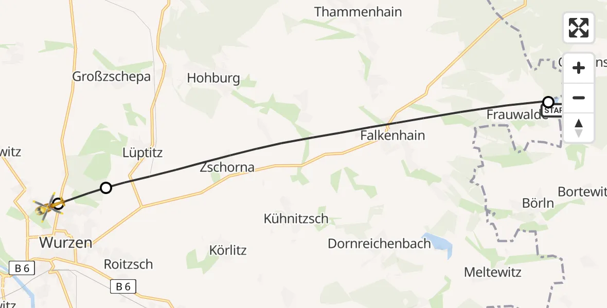 Flugroute Rettungshubschrauber Dahlen - Wurzen Hospital, 23 April 2026, 07:03