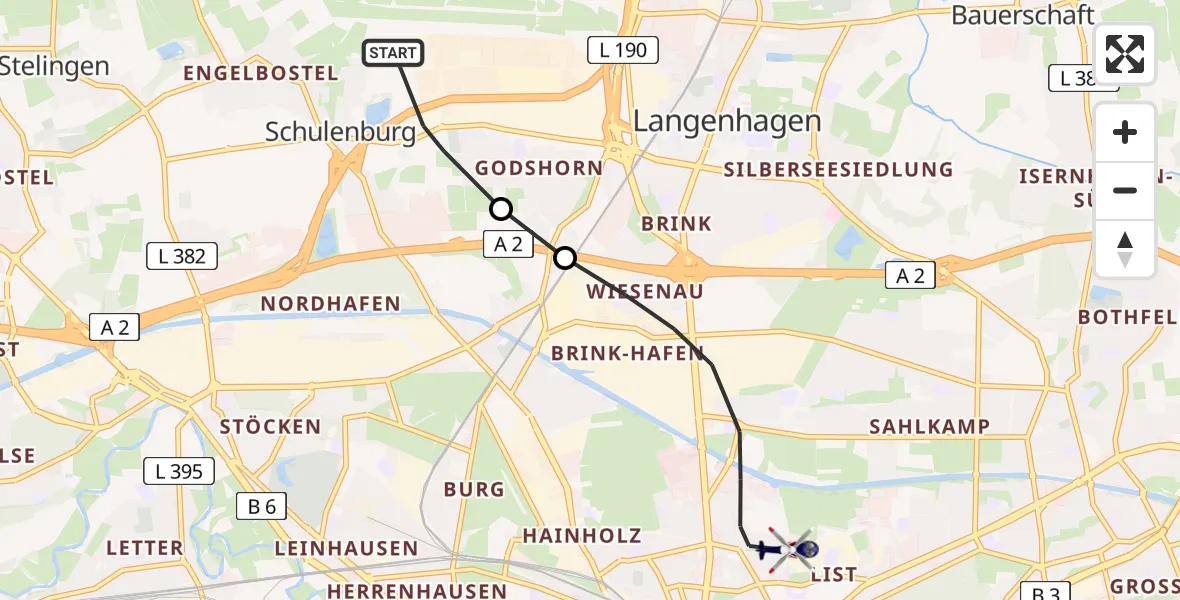 Flugroute Polizeihubschrauber Flughafen Hannover - Hannover, 23 April 2026, 07:05