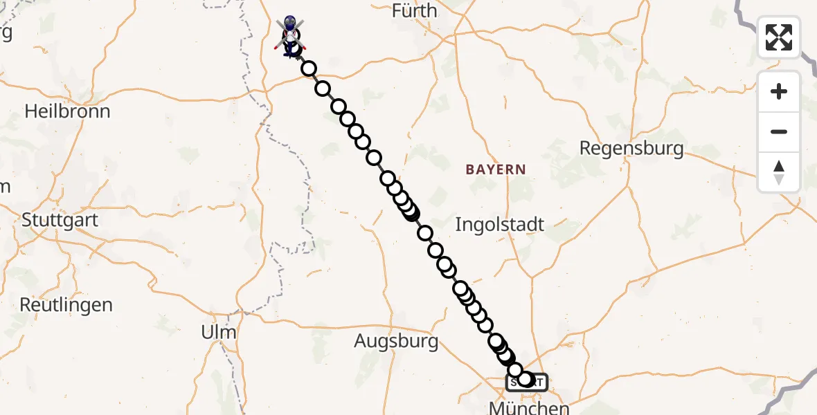 Flugroute Polizeihubschrauber Oberschleißheim - Colmberg, 23 April 2026, 07:15