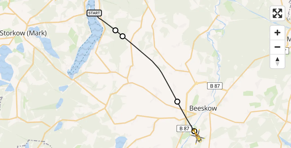 Flugroute Rettungshubschrauber Bad Saarow - Friedland, 23 April 2026, 07:16