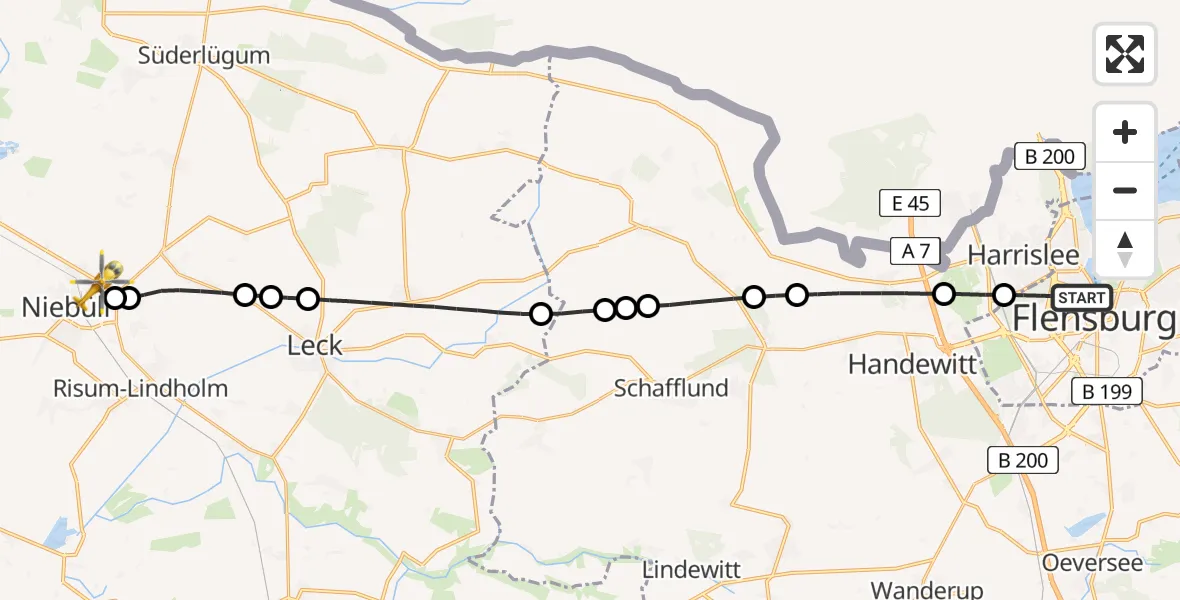 Flugroute Rettungshubschrauber Flensburg - Niebüll, 23 April 2026, 07:24