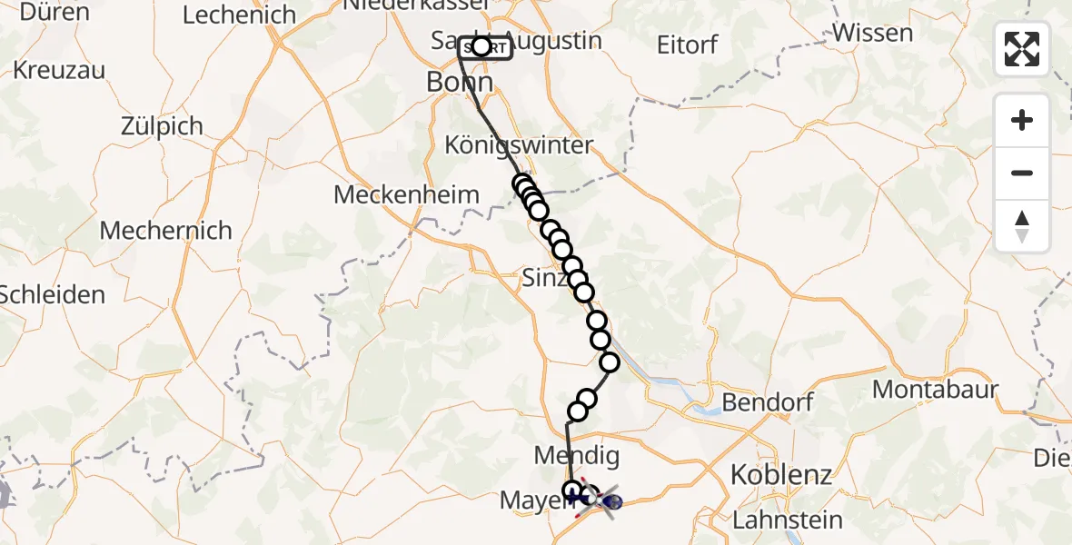 Flugroute Polizeihubschrauber Sankt Augustin - Welling, 23 April 2026, 07:39