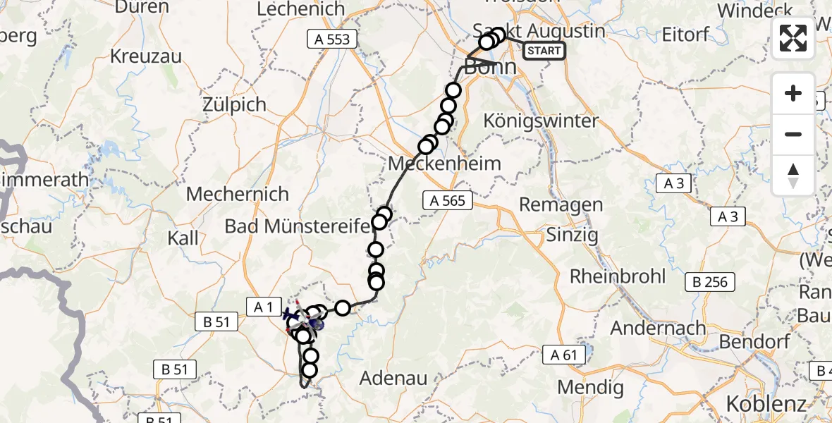 Flugroute Polizeihubschrauber Sankt Augustin - Ohlenhard, 23 April 2026, 07:49
