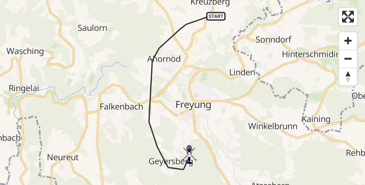 Flugroute Polizeihubschrauber Freyung - Freyung, 23 April 2026, 07:52