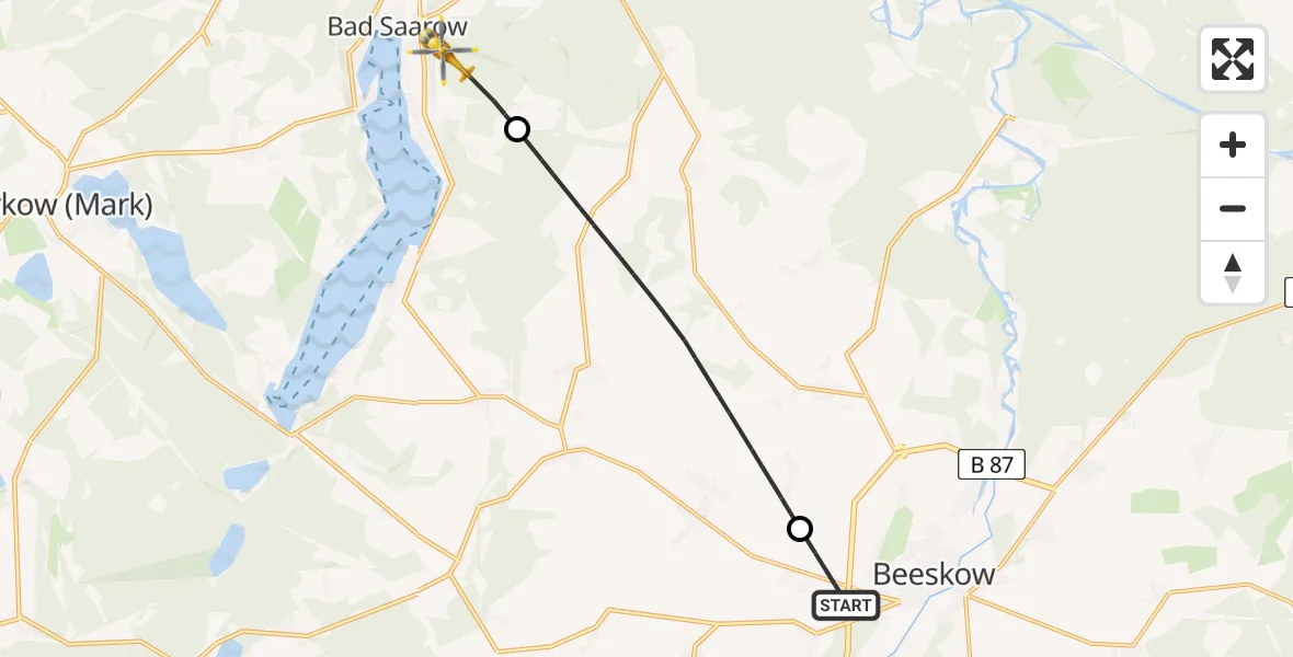 Flugroute Rettungshubschrauber Beeskow - Bad Saarow, 23 April 2026, 07:57