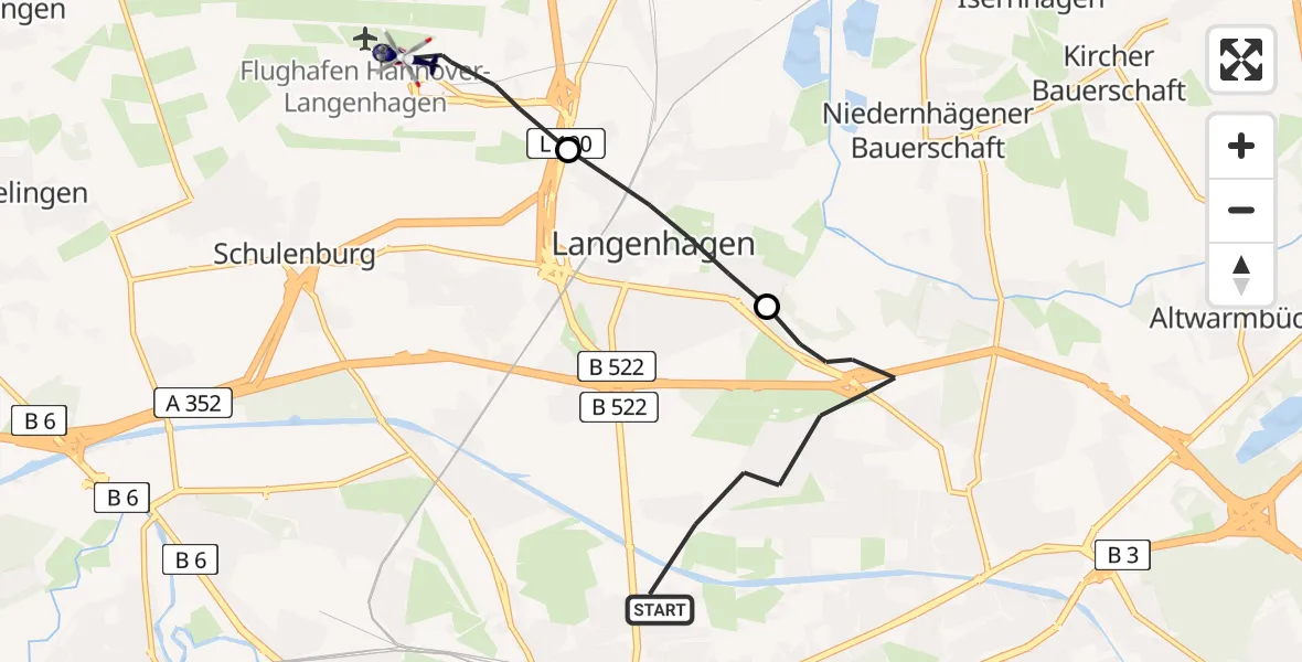 Flugroute Polizeihubschrauber Hannover - Flughafen Hannover, 23 April 2026, 07:59