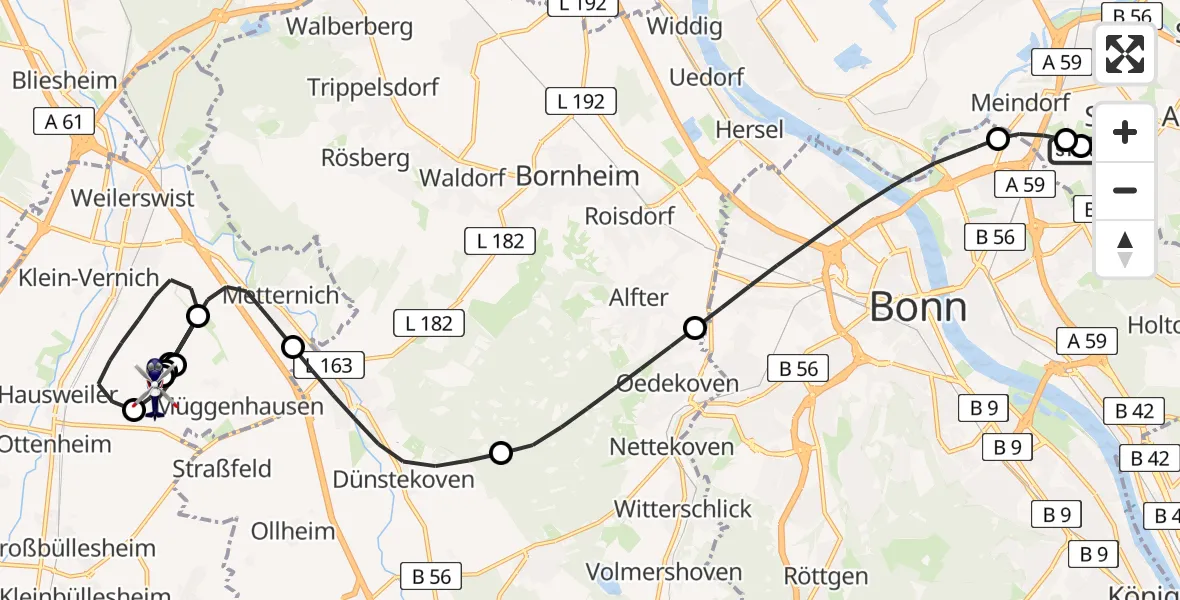 Flugroute Polizeihubschrauber Sankt Augustin - Weilerswist UL, 23 April 2026, 08:00