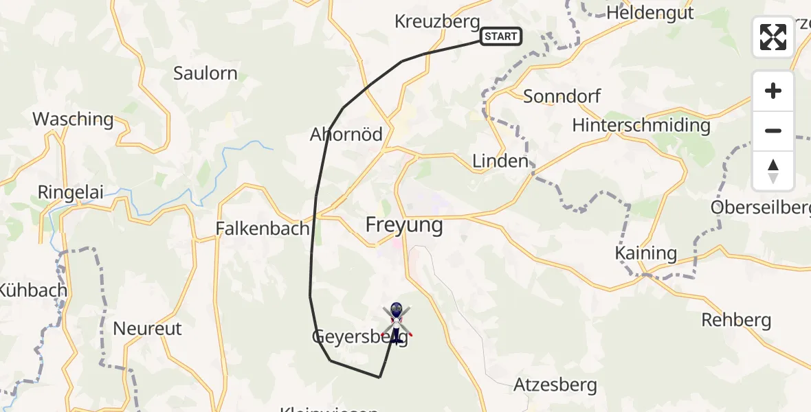 Flugroute Polizeihubschrauber Freyung - Freyung, 23 April 2026, 08:04