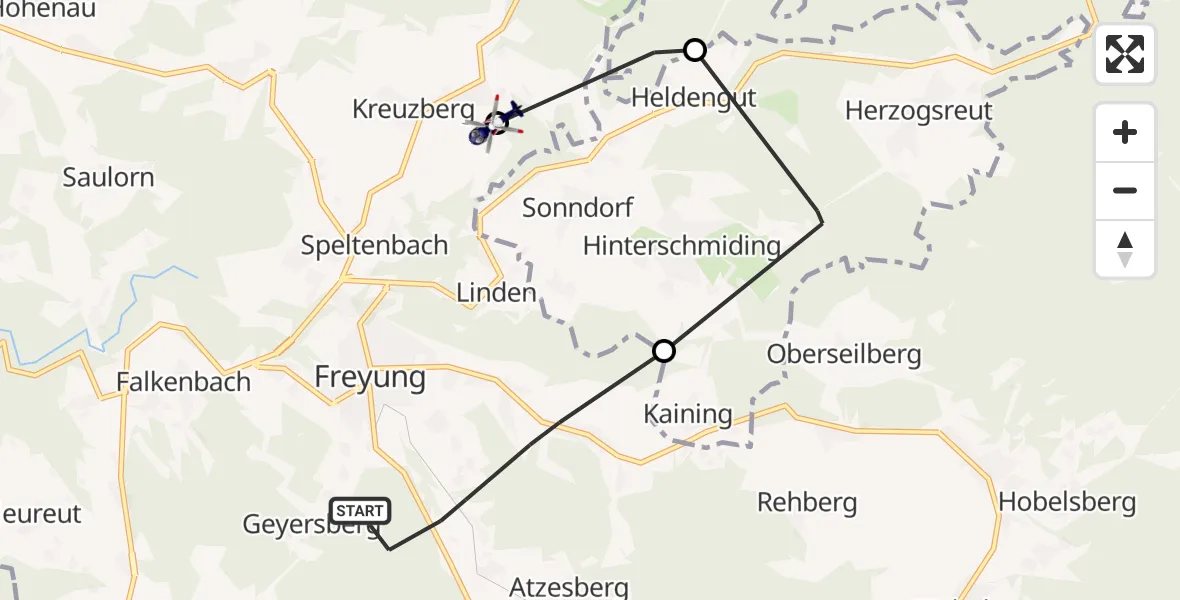 Flugroute Polizeihubschrauber Freyung - Freyung, 23 April 2026, 08:13