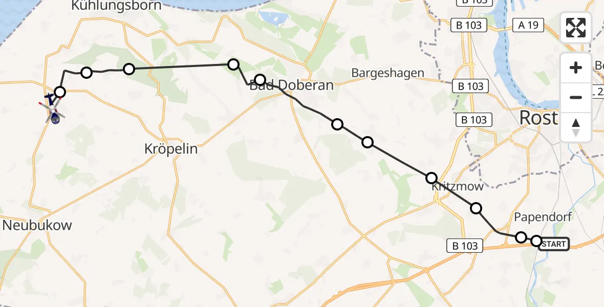 Flugroute Polizeihubschrauber Dummerstorf - Biendorf, 23 April 2026, 08:15