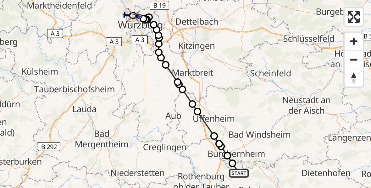 Flugroute Polizeihubschrauber Windelsbach - Würzburg-Schenkenturm Flugplatz, 23 April 2026, 08:18