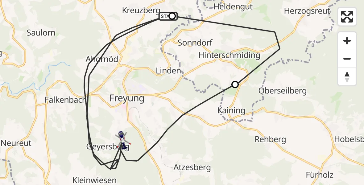 Flugroute Polizeihubschrauber Freyung - Freyung, 23 April 2026, 08:20
