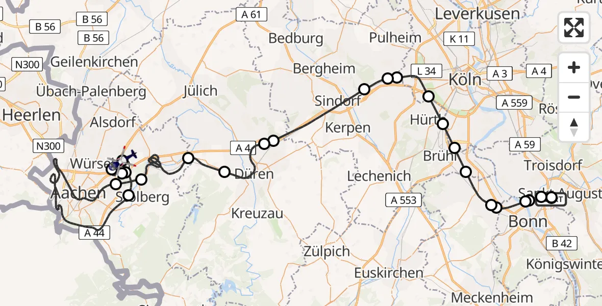 Flugroute Polizeihubschrauber Sankt Augustin - Aachen-Merzbrück Flughafen, 23 April 2026, 08:21