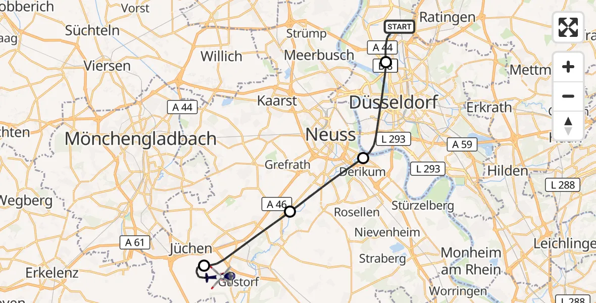 Flugroute Polizeihubschrauber Düsseldorf Flughafen - Gustorfer Höhe Flugplatz, 23 April 2026, 08:23