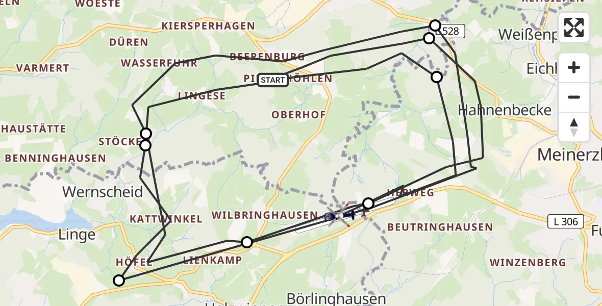 Flugroute Polizeihubschrauber Kierspe - Meinerzhagen Flugplatz, 23 April 2026, 08:24