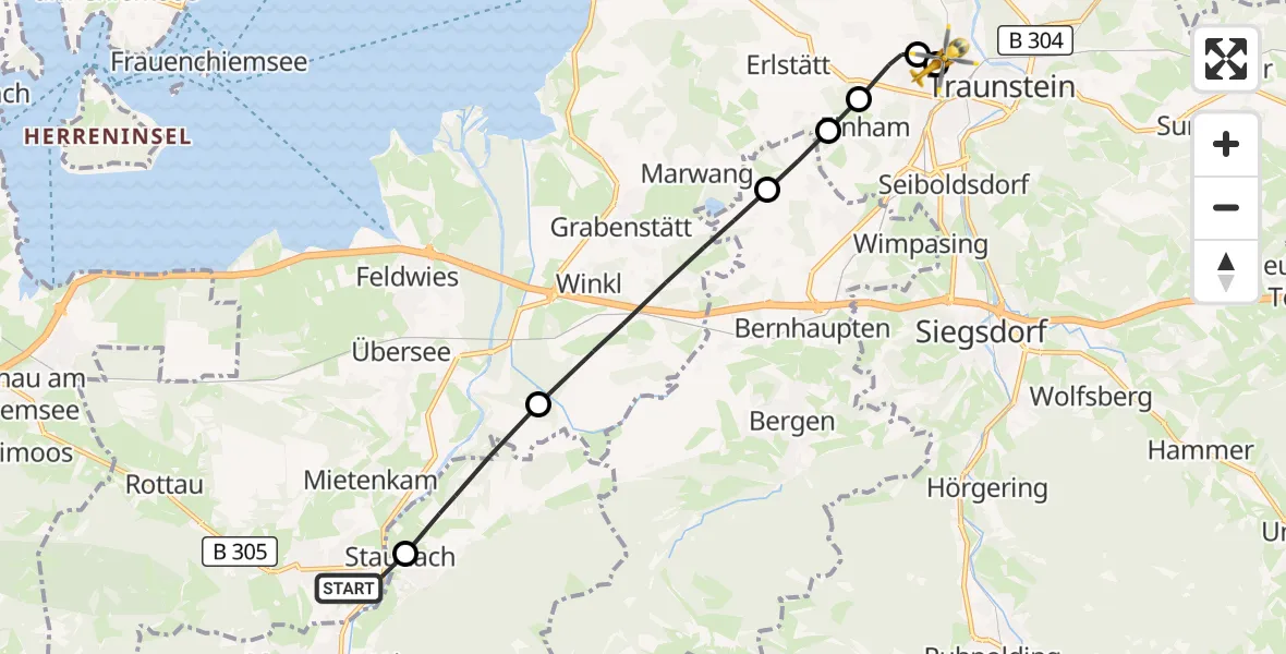 Flugroute Rettungshubschrauber Grassau - Traunstein Hospital, 23 April 2026, 08:24